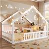 Trdlpyn Letto Casetta per Bambini 140x190cm con Rete a doghe, Montessori Letto a Terra con Testiera Contenitore, Struttura letto in Legno Pino, Cameretta Ragazzi, Senza Materasso