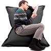 Avalon - Puff Poltrona Sacco Cuscino Grande Thin 220L Deluxe Sfoderabile, Pouf Sacco Sartoriale, Bean Bag in Tessuto Antistrappo/Impermeabile con Sacca Interna, Made in Italy (130x90cm-Nero)