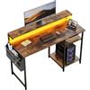 SOLAVERO Scrivania, 120 x 48 cm Scrivania Computer Piccola con Supporto per Monitor, tavolo gaming con Borsa Portaoggetti, Scaffali Regolabili, per Ufficio Domestico, Studio e Gioco, Marrone