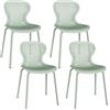 JIJIAN Set di 4 Sedie Sala da Pranzo Impilabili, Sedia da Cucina con Gambe in Metallo, Sedie da Giardino in Plastica, per Sala da Pranzo, Soggiorno, Giardino, Balcone e Terrazza, Verde Menta