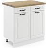 Vicco Mobiletto base per cucina R-Line, Bianco rustico, 80 cm, PL Rovere, per la libera combinazione all'interno di sistemi cucina modulari
