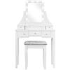 GIANTEX Mobile Trucco in Legno, 2 in 1 Set di Tavolo Cosmetici con Sgabello Imbottito, Specchio Rimovibile Girevole 360°, 10 LED Dimmerabili e 5 Cassetti, Moderno e Durevole, 80x40x135,5cm (Bianco)