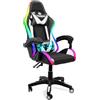 Todeco Gaming Sedia Massaggio con Luci A LED PC Sedia Racing da Gioco Ufficio Ergonomica con poggiatesta e cuscino lombare Massaggio Girevole a 360 °Schienale e Altezza Regolabile, bianco
