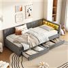 Lcoho Divano letto (90 x 200 cm), divano letto, letto USB+tipo C, telecomando con luce ambientale LED, con due cassetti, con rete a doghe (senza materasso), lino, grigio