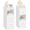Hzuaneri Comodino Set di 2, Tavolino Stretto con 2 Cassetti, comodino con protezione superiore, per spazi ristretti, per Camera da Letto, Soggiorno, 30 x 24 x 65 cm, Bianco con venature del legno