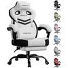 LUCKRACER Sedia da gioco in tessuto, sedia da ufficio con braccioli collegati, cuscino in memory foam, angolo di inclinazione e poggiapiedi 90-155°, tessuto funzionale resistente, colore: bianco