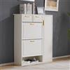 VIEKOS Scarpiera moderna con ripiani regolabili, maniglie dorate, cassetti, scarpiera pieghevole e porte, bianco, B95/D24/H107.5