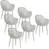 buybyroom Set di 6 sedie da pranzo con bracciolo, in plastica, per sala da pranzo, colore: grigio