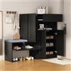 Moimhear Scarpiera 2 in 1 con ante curve, 130 x 35 x 110 cm, porta pieghevole con funzione soft close, regolabile in altezza, scomparti e panca imbottita (nero)