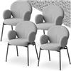tectake® Set di 4 Sedie Sala da Pranzo, Sedie Imbottite in Tessuto Bouclé, Imbottitura in Gommapiuma, Sedie da Sala da Pranzo con Solide Gambe in Acciaio e Cappucci Antigraffio - Grigio Chiaro