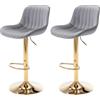 Drmilito Set di 2 Sgabelli Cucina Velluto Sgabelli Bar Alti con Schienale Moderni Design Sgabello Alto Cucina Gambe d'oro Altezza Regolabile e Girevole (2, Grigio)