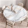 Treer Tovaglia Rotondo Antimacchia, Marmo Bianco Mollettone Tavolo Rotondo con Bordo Eelastico, Lavabile Copritavolo Antiscivolo Tovaglia Tonda per Picnic Cucina Casa (120CM,Grigio-Bianco)