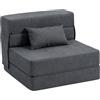 HOMCOM Poltrona Letto Singola Pieghevole Moderna Salvaspazio Convertibile in Chaise Longue e Materasso Poltrona da Terra per Salotto Soggiorno Studio 80x80x64 cm Grigio Scuro