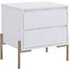 Vente-unique - Comodino 2 cassetti MDF e Metallo Bianco laccato e dorato - KORASA