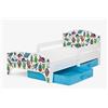leomark letto per bambini in legno 140x70 cm, SMART ettino con cassetto, materasso e telaio, stampa colorata COSMO LAND, mobili per bambini, attrezzatura stanza per bambino