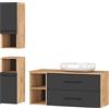 Planetmöbel Set completo di mobili da bagno Set | completo di mobili da bagno da 4 pezzi 120 cm con lavabo da appoggio e 2x mobile midi, nei colori rovere oro/antracite