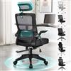 ALFORDSON Sedia Ufficio Scrivania Ergonomica, Con Braccioli Pieghevoli, Sedile Imbottito e Schienale in Rete Traspirante, Funzione Oscillante, Girevole con Ruote, Portata 180 kg(Nera)