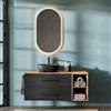 Planetmöbel LUX - Set di mobili da bagno con mobiletto da 120 cm, lavabo da appoggio, 42 cm, colore nero, specchio 50 cm (senza LED), mobiletto lavandino dorato rovere/antracite