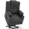 MCombo M Poltrona TV con ausilio stand-up elettrica, poltrona reclinabile con funzione di reclinazione, poltrona massaggiante con funzione di riscaldamento, microfibra, 7565 (grigio scuro)
