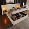 KUAKE Letto matrimoniale imbottito, 180 x 200 cm, con comodino, lampada da lettura e funzione di ricarica USB di tipo C, testiera, letto con rete a doghe in metallo e lino (beige, 180 x 200 cm)