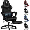 ALFORDSON Sedia Gaming Ergonomica Reclinabile, Con Massaggio e Cuscino Lombare,Sedia Ufficio con Cervicale e Poggiapiedi Retrattile,Altezza Regolabile,Poltrona GamerReclinabile 150°, Similpelle(Nera)