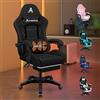 ALFORDSON Sedia Gaming Massaggiante, Poltrona Ergonomica da Ufficio con Cuscino Lombare & Poggiatesta Regolabili, Sedia Gamer con Poggiapiedi Telescopico, Regolabile 90-150°, Tessuto(Nera)