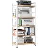 Meyvaser.com Ecommerce Company Meyvaser - Carrello portaoggetti con 5 ripiani e supporto per stampante ad alta resistenza, per ufficio, cucina, camera da letto, 60 x 40 x 140 cm, bianco e legno
