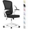 rattantree Sedia da Ufficio con Supporto Lombare, Sedia Ufficio Ergonomica con Braccioli Regolabili in Rete Traspirante, Altezza Regolabile e Schienale Inclinabile, Bianco E Nero