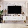 boorbin Mobile TV lucido: pavimento, maniglie e piedi dorati, porta con trama incisa, soluzione di archiviazione per il soggiorno, perfetta combinazione di eleganza (bianco+oro)
