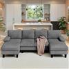 Xbro Divano Angolare a U 4 Posti con Doppia Chaise Longue, Divano Grande Moderno da Soggiorno e Salotto in Velluto a Coste, Struttura in Legno e Metallo 271x122x86 cm, Grigio Scuro