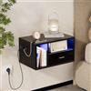 Ztexkee Comodino Sospeso Comodino da Parete con Presa e Striscia Luminosa RGB Comodini con 1 Cassetto e 2 Scomparto per Camera da Letto, Soggiorno, Nero