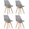 NMK HOME Sedie Cucina Plastica Set da 4 - Grigio Sedie Sala da Pranzo Moderne - Gambe di Sedia in Legno di Faggio - Pellame Sintetico Vellutato