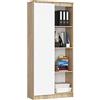 AKORD | Libreria per ufficio CLP 80cm | 4 Ripiani esterni 1 Anta | Scaffale Soggiorno | Porta Libri | Mobile Moderna con Ripiani | Salvaspazio | Librerie da Terra | Sonoma/Wit