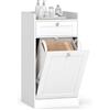 COSTWAY Mobiletto per Biancheria con Cesto Ribaltabile, Mobile da Bagno Indipendente con Ripiano, Cassetto e Sacco Porta Biancheria Rimovibile, Armadietto in Legno per Bucato (40,5 x 40 x 80 cm)
