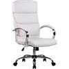 CLP Poltrona Ufficio Presidenziale Ergonomica Ufficio Bradford in Similpelle O Stoffa I Sedia Studio Scrivania con Rotelle, Colore:Bianco, Materiale:Ecopelle