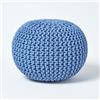 Homescapes, pouf poggiapiedi imbottito lavorato a maglia, 100% cotone, ideale in salotto, per bambini o anziani, Tessuto, Blue, 40 x 35 cm