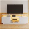 Moimhear Mobile TV con illuminazione a LED a 16 colori, 140 x 35 x 55 cm, elegante armadio per TV da 60 pollici, pannello lucido con vano in vetro (bianco)