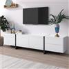 Easexcy Mobile TV da 190 cm, 3 ante, 2 cassetti, bianco con venature dorate, nere e legno, 190 L x 35 L x 45 H cm (nero lucido)