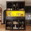 Ligterra Armadio da cucina, armadio alto, vetrinetta, buffet da cucina alto, buffet multiuso, armadietto per snack, mobile contenitore con TRE ante, TRE cassetti e illuminazione LED, nero