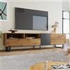 Rtopsu Mobile TV, Tavolo TV Basso per TV Fino a 85 Pollici, Scaffale TV con 2 Ante e 2 Cassetti Contenitore per Soggiorno Sala da Pranzo Camera da Letto, 180x38x50 cm, Legno, Natura