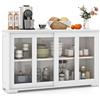 COSTWAY Armadietto da Cucina Mobile Laterale Multiuso con Ante Scorrevoli, in MDF e Vetro, 106,5 x 33 x 62,5 cm (Bianco)