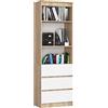 AKORD | Libreria per Ufficio CLP 60 cm | Mobile con 3 Cassetti 3 Ripiani | Porta Libri | Mobiletto Camera de Letto | Scaffale Soggiorno | Salvaspazio | Eik Sonoma/Wit
