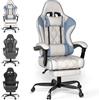 TRIUMPHKEY Sedia da Gioco & Ufficio in Tela | Camera/Sala da Gioco, Cuscino Lombaire Massage USB, Braccioli Sync, Piedistallo Ritraibile, 360° Rotazione, 90-135° Inclinazione, 150KG (Bianco)