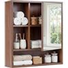 LIFEZEAL Armadietto da Parete per Bagno con Specchio, Mobile per Bagno con Mensola Regolabile e Rimovibile, Scomparto Aperto, Porta a Specchio, per Soggiorno, Ingresso, 55 x 16 x 61 cm (Marrone)