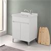 Inbagno Mobile Lavatoio 60x50 Cm Bianco Lucido Way Con Vasca In Ceramica Dolomite, Struttura Già Montata In Legno Nobilitato Con 2 Ante E Apertura A Gola Asse Non Inclusa