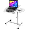 nwixbqoqn Tavolo da Letto con Rotelle 60x40cm, Tavolo da Computer Regolabile in Altezza 61,5-96cm, Scrivania Girevole a 180° con 2 Strisce Antiscivolo e Rotelle per Soggiorno, Camera da Letto, Bianco