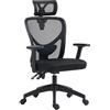 Vinsetto Sedia Ufficio Ergonomica con Poggiatesta Regolabile, Altezza Regolabile 106-116 cm e Schienale Inclinabile, Sedia Scrivania Girevole con Schienale a Rete e Seduta Imbottita, Nero
