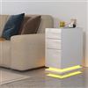 Chleby Comodino Lucido Bianco Comodino con presa Tavolino con 3 cassetti Comodini con LED