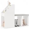 HOMASIS Scarpiera con Seduta con Scaffale Trapezoidale, Portascarpe Salvaspazio in Legno con 3 Scomparti e 3 Rpiani, Scaffale per Scarpe, Libri con Cuscino per Soggiorno, Ingresso, 97 x 37,5 x 79 cm