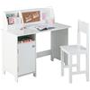 LIFEZEAL Scrivania per Bambini con Tavolino da Cameretta, Armadietto e Sedia Ergonomica con Schienale Alto per Bimbi, Tavolo con Libreria e Sedia per Ragazzi su 3 Anni, Bianco